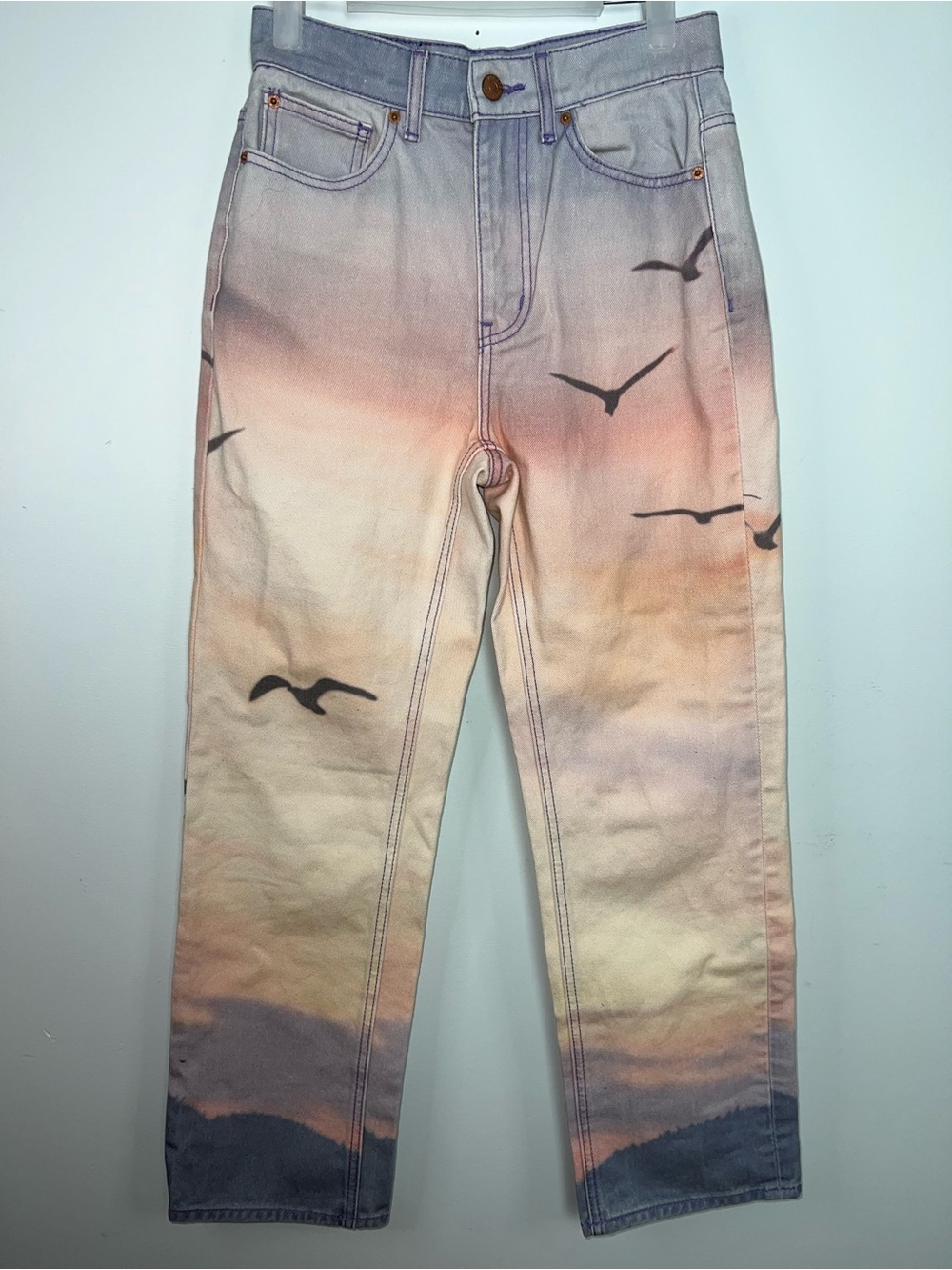 BDG Urban Outfitters Cowboy Jean Sunset Bird Print Size 26 - Picture 4 of 17
